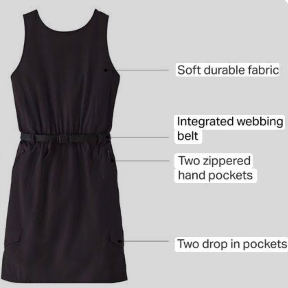 EUC [Patagonia] Fleetwith Belted Sleeveless Tank Pocketed Dress Black Women’s XL - Picture 9 of 14